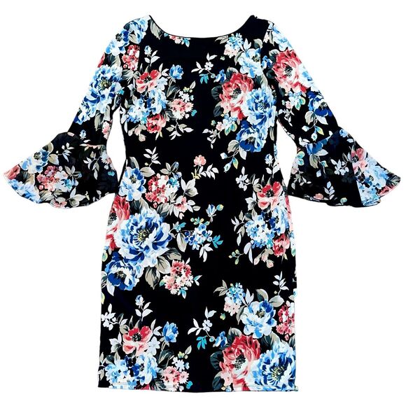 White House Black Market Dress Floral Bell Sleeve Sheath - Picture 2 of 12